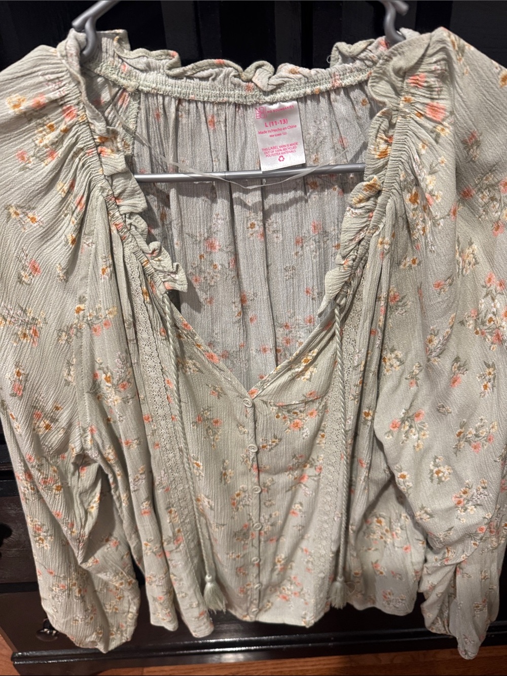 No Boundaries Sage Green Floral Ruffle Peasant Blouse
